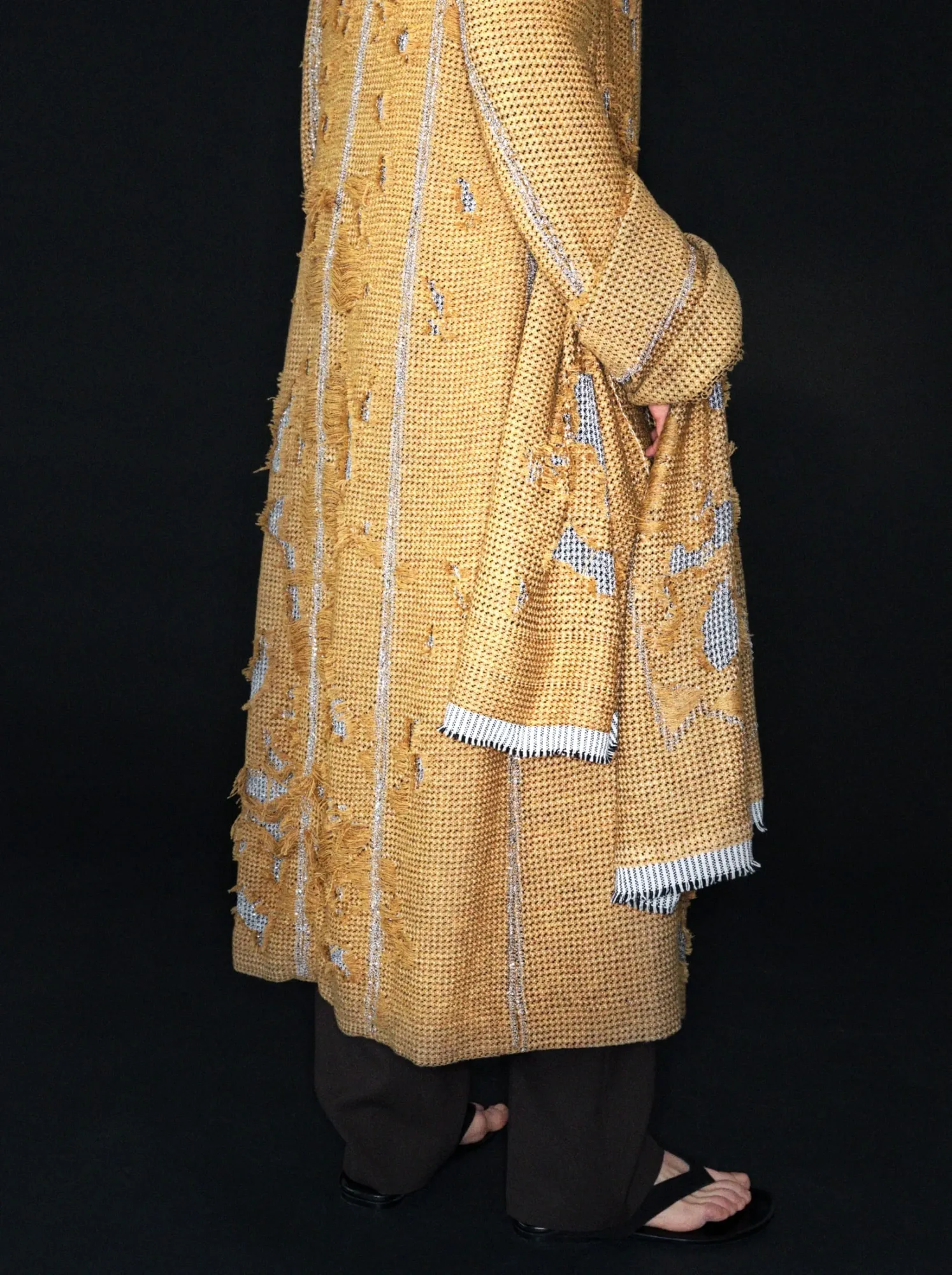 Haus Nuller Collection N1 Coat 03 look with woven textile garment.