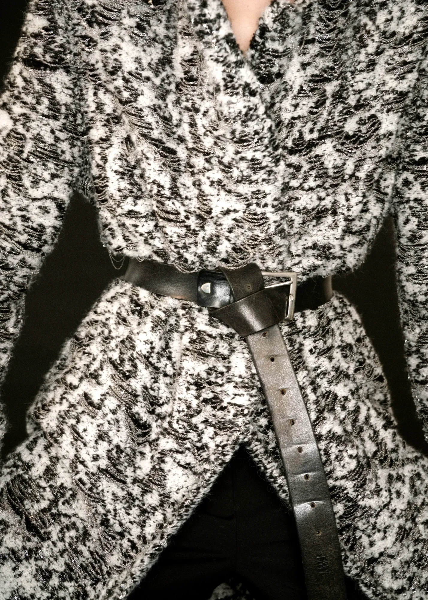 Haus Nuller Collection N1 Coat 01 woven garment with integrated chain textile structure.